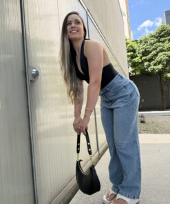 Calça Jeans Wide Leg Com Aplicações de Strass