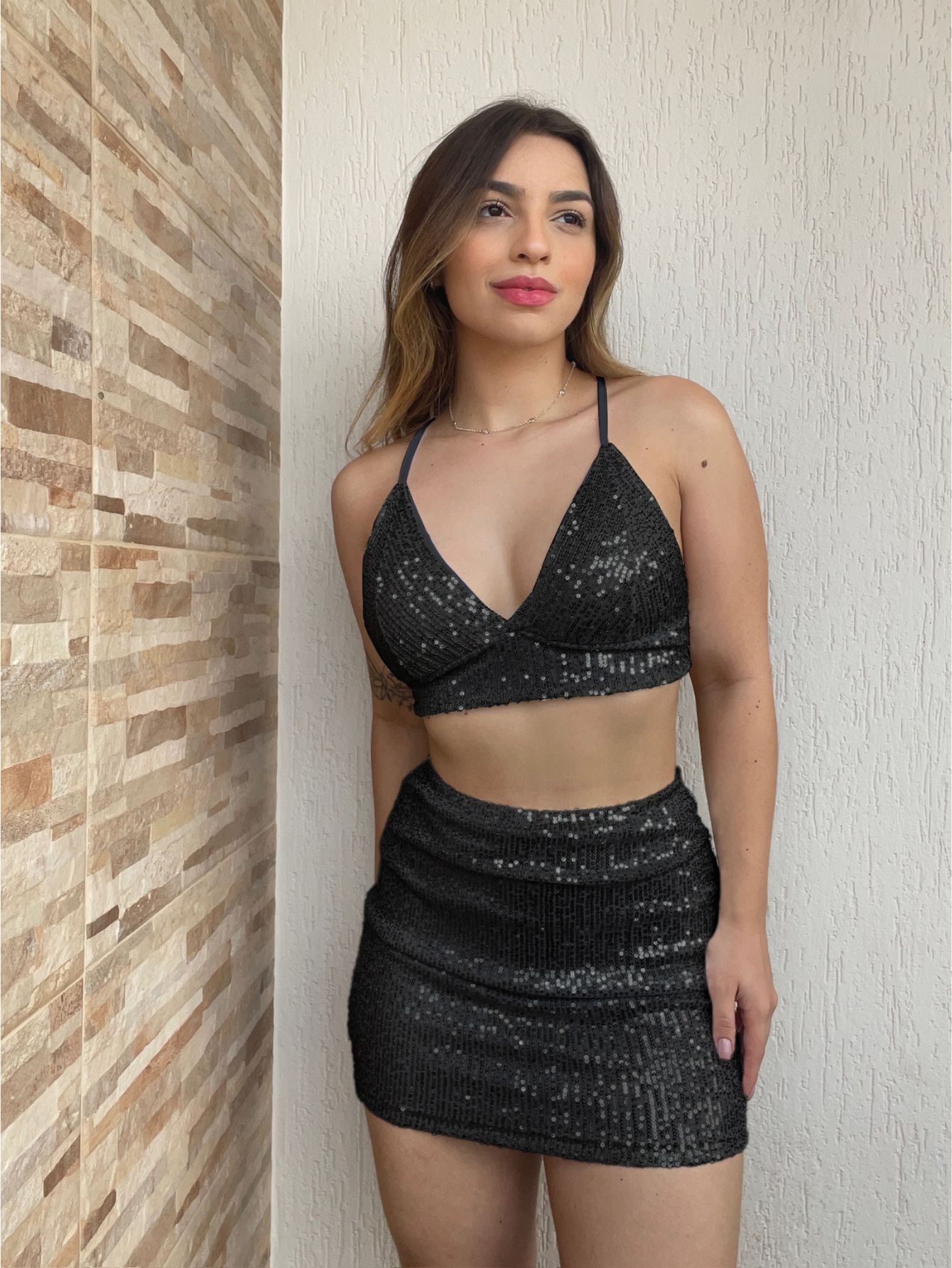 Conjunto Paetê Amarração Preto
