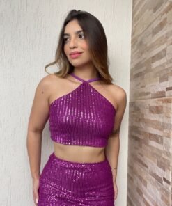 Cropped paetê frente única charlotte roxo - Imagem 4