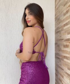 Alternative view of Cropped paetê frente única charlotte roxo