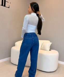 Calça Jeans Wide Leg Lavagem Escura - Imagem 3