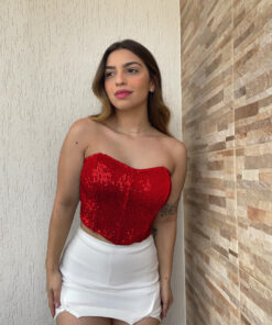 Cropped corset paetê vermelho