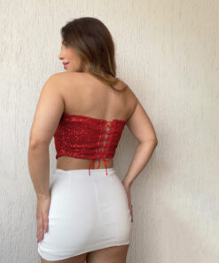 Alternative view of Cropped corset paetê vermelho