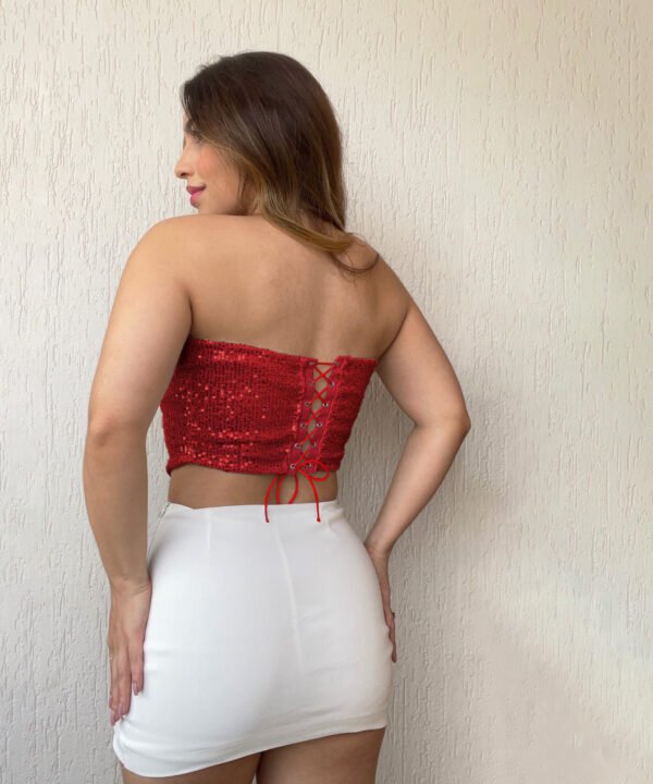 Alternative view of Cropped corset paetê vermelho