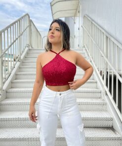Cropped Paetê Charlotte Pink