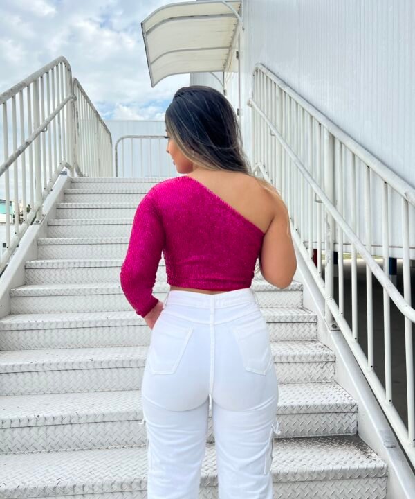 Cropped Paetê Manga Única Rosa Pink - Imagem 3
