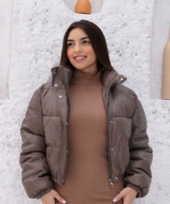 Jaqueta Puffer PU Marrom - Imagem 3