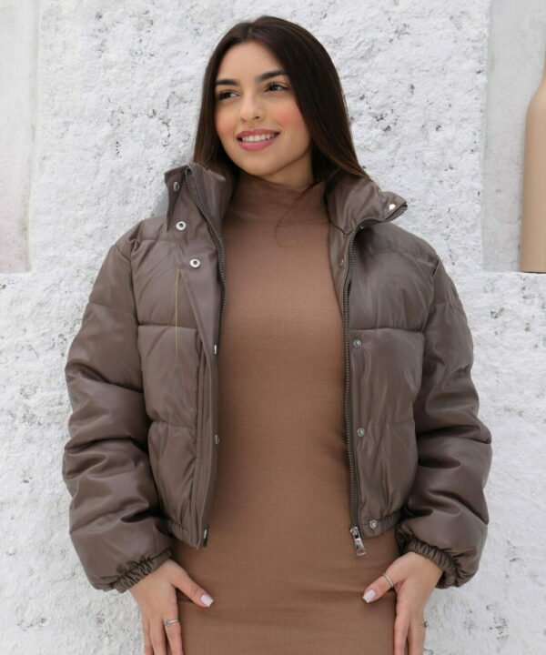 Jaqueta Puffer PU Marrom