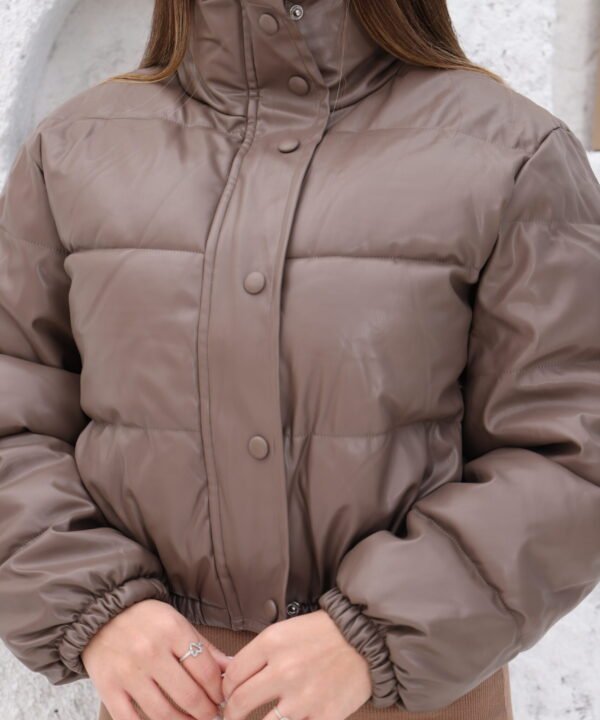 Jaqueta Puffer PU Marrom - Imagem 5