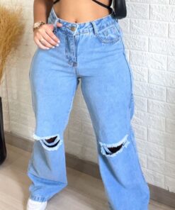 Calça jeans wide lavagem clara - Imagem 2