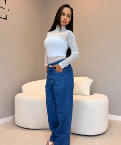 Calça Jeans Wide Leg Lavagem Escura - Imagem 4