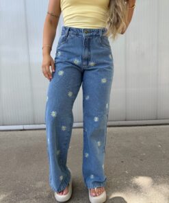 Calça Jeans Wide Leg Bordada Margarida - Imagem 4