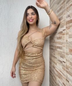 Vestido Paetê Recortes e Amarração - Imagem 11