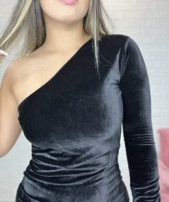 Vestido Veludo Manga Única - Imagem 3