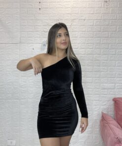 Vestido Veludo Manga Única - Imagem 5