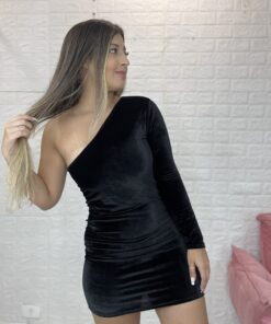 Vestido Veludo Manga Única