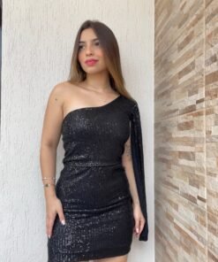 Vestido Paetê Manga flare