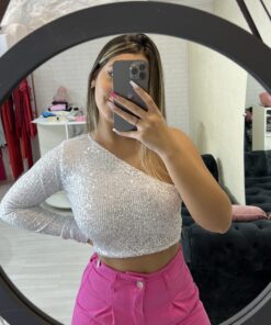 Cropped paetê manga única - Imagem 5
