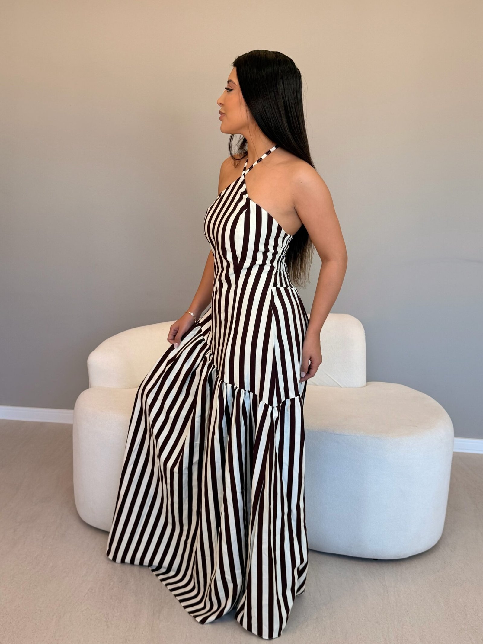 Vestido Listrado Assimétrico