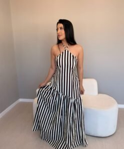 Vestido Listrado Assimétrico - Imagem 4