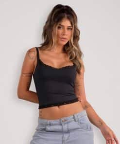 Cropped Maysa Poliamida com Renda