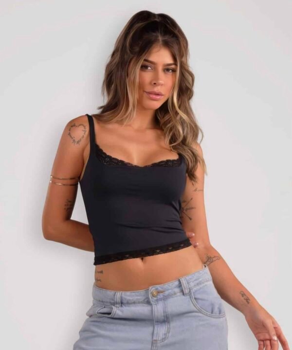 Cropped Maysa Poliamida com Renda